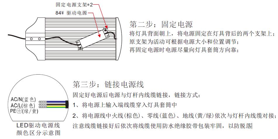 东莞花季传媒APP下载安装照明W平板LED路灯头安装第二步固定电源及输入线缆接线方式