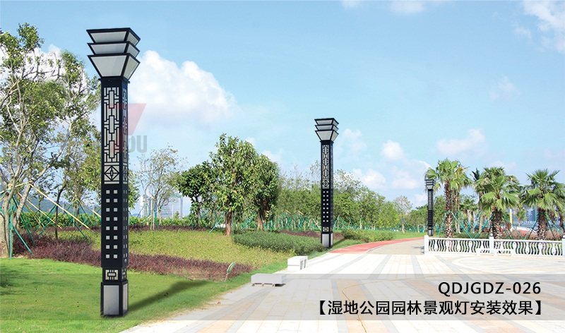 (QDJGDZ-026)公园广场中式文化方形花季视频黄柱安装实景效果